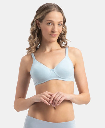 Wirefree Non Padded Super Combed Cotton Elastane Stretch Medium Coverage Everyday Bra with Concealed Shaper Panel - Angel Falls