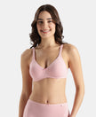 Wirefree Non Padded Super Combed Cotton Elastane Stretch Medium Coverage Everyday Bra with Concealed Shaper Panel - Crush N Blush