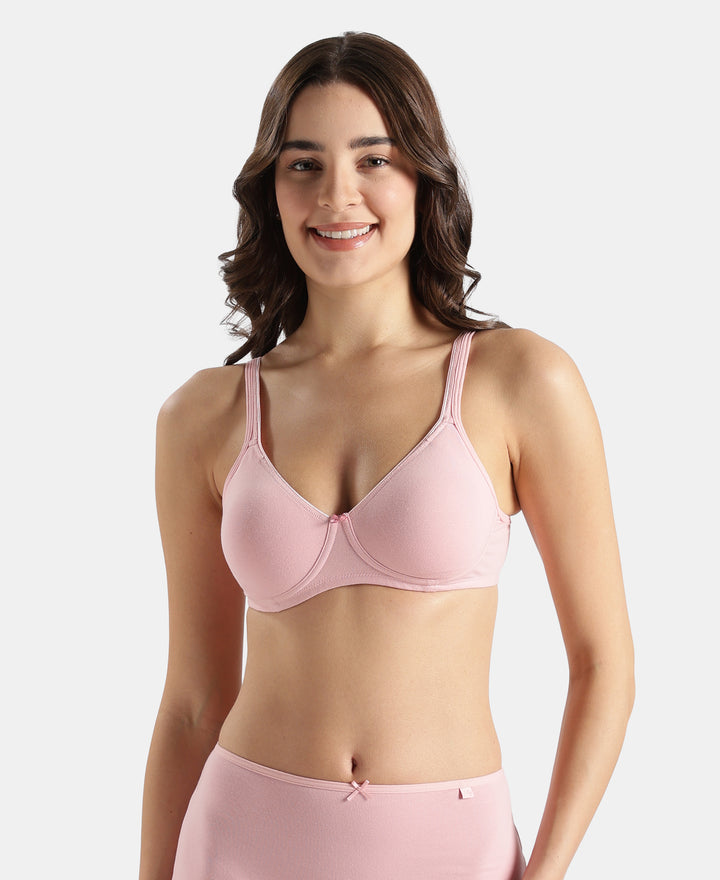 Wirefree Non Padded Super Combed Cotton Elastane Stretch Medium Coverage Everyday Bra with Concealed Shaper Panel - Crush N Blush