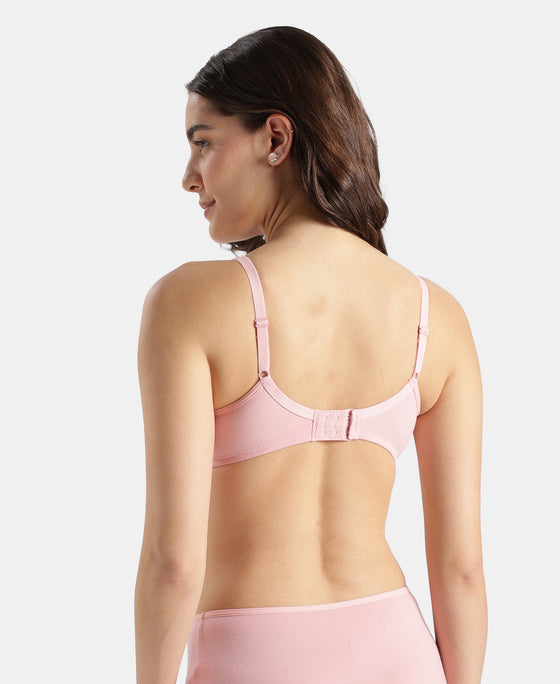 Wirefree Non Padded Super Combed Cotton Elastane Stretch Medium Coverage Everyday Bra with Concealed Shaper Panel - Crush N Blush