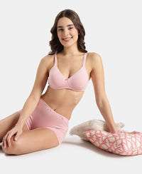 Wirefree Non Padded Super Combed Cotton Elastane Stretch Medium Coverage Everyday Bra with Concealed Shaper Panel - Crush N Blush