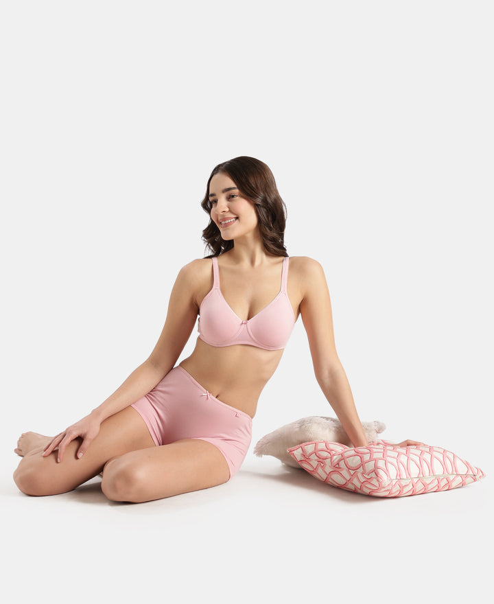 Wirefree Non Padded Super Combed Cotton Elastane Stretch Medium Coverage Everyday Bra with Concealed Shaper Panel - Crush N Blush