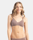 Wirefree Non Padded Super Combed Cotton Elastane Stretch Medium Coverage Everyday Bra with Concealed Shaper Panel - Deep Taupe