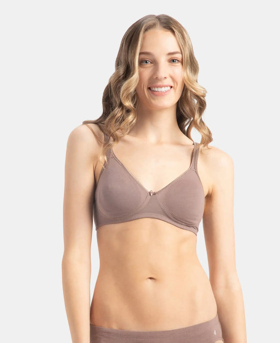 Wirefree Non Padded Super Combed Cotton Elastane Stretch Medium Coverage Everyday Bra with Concealed Shaper Panel - Deep Taupe