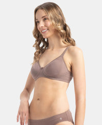 Wirefree Non Padded Super Combed Cotton Elastane Stretch Medium Coverage Everyday Bra with Concealed Shaper Panel - Deep Taupe