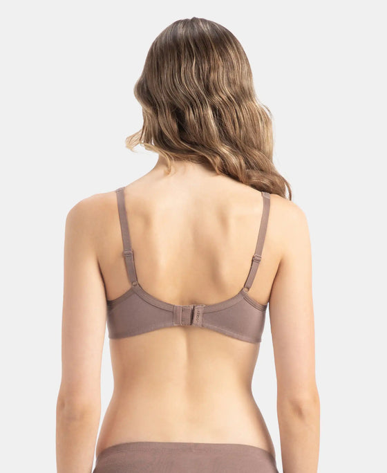 Wirefree Non Padded Super Combed Cotton Elastane Stretch Medium Coverage Everyday Bra with Concealed Shaper Panel - Deep Taupe