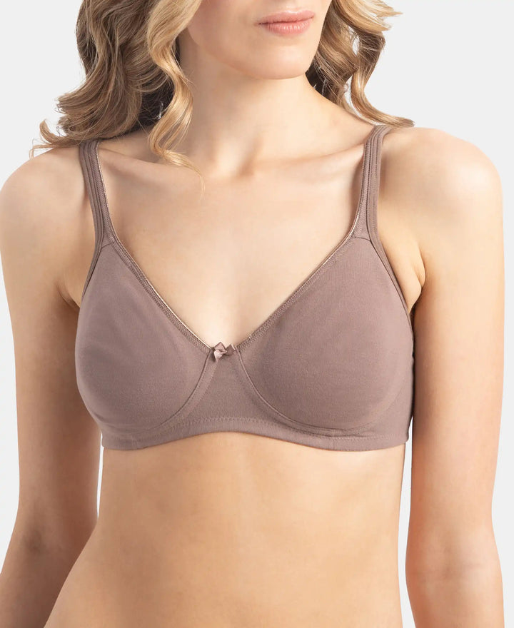 Wirefree Non Padded Super Combed Cotton Elastane Stretch Medium Coverage Everyday Bra with Concealed Shaper Panel - Deep Taupe