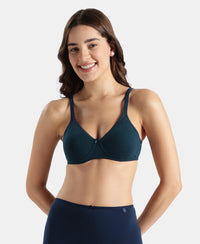 Wirefree Non Padded Super Combed Cotton Elastane Stretch Medium Coverage Everyday Bra with Concealed Shaper Panel - Pageant Blue