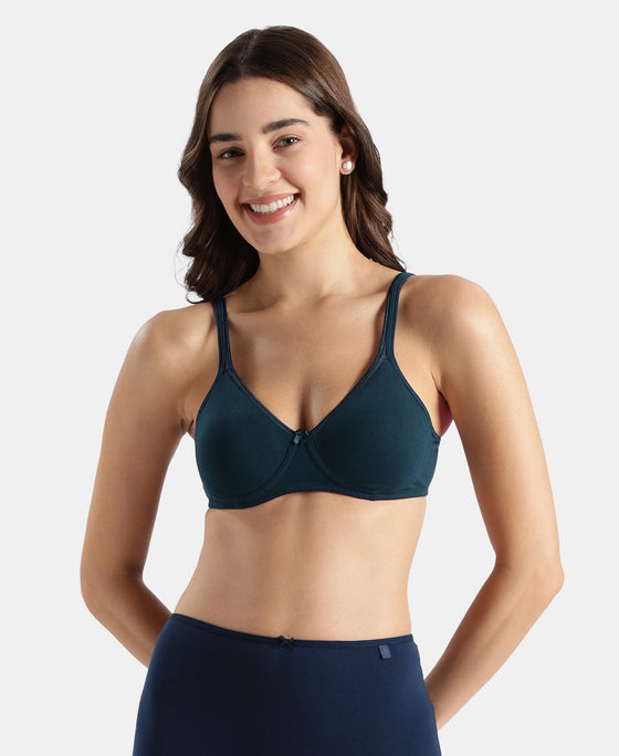 Wirefree Non Padded Super Combed Cotton Elastane Stretch Medium Coverage Everyday Bra with Concealed Shaper Panel - Pageant Blue