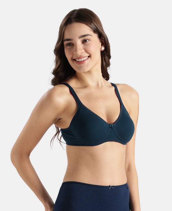 Wirefree Non Padded Super Combed Cotton Elastane Stretch Medium Coverage Everyday Bra with Concealed Shaper Panel - Pageant Blue
