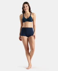 Wirefree Non Padded Super Combed Cotton Elastane Stretch Medium Coverage Everyday Bra with Concealed Shaper Panel - Pageant Blue