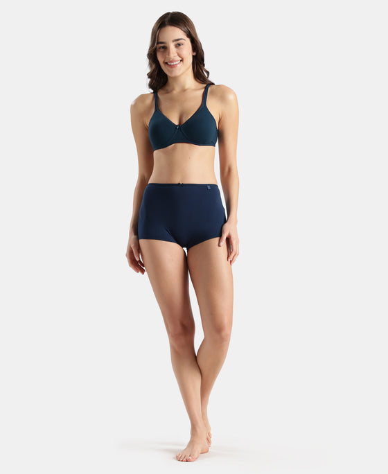 Wirefree Non Padded Super Combed Cotton Elastane Stretch Medium Coverage Everyday Bra with Concealed Shaper Panel - Pageant Blue