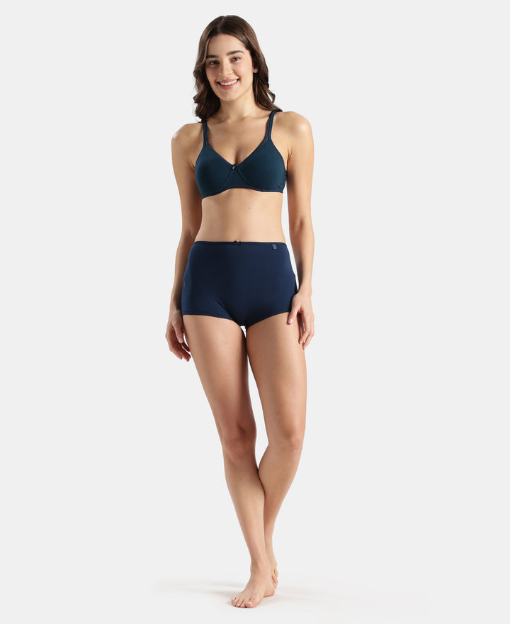Wirefree Non Padded Super Combed Cotton Elastane Stretch Medium Coverage Everyday Bra with Concealed Shaper Panel - Pageant Blue