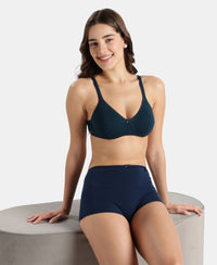 Wirefree Non Padded Super Combed Cotton Elastane Stretch Medium Coverage Everyday Bra with Concealed Shaper Panel - Pageant Blue