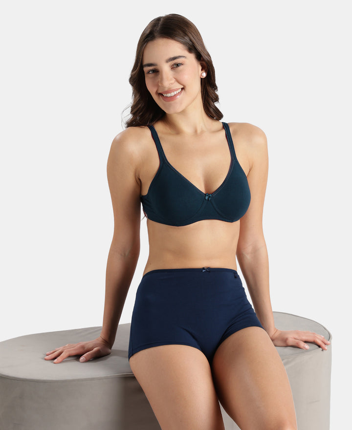 Wirefree Non Padded Super Combed Cotton Elastane Stretch Medium Coverage Everyday Bra with Concealed Shaper Panel - Pageant Blue