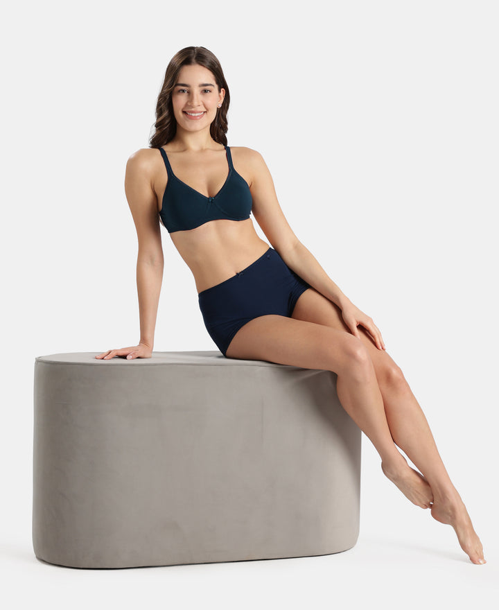 Wirefree Non Padded Super Combed Cotton Elastane Stretch Medium Coverage Everyday Bra with Concealed Shaper Panel - Pageant Blue