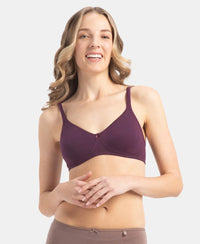 Wirefree Non Padded Super Combed Cotton Elastane Stretch Medium Coverage Everyday Bra with Concealed Shaper Panel - Potent Purple