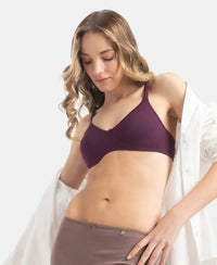 Wirefree Non Padded Super Combed Cotton Elastane Stretch Medium Coverage Everyday Bra with Concealed Shaper Panel - Potent Purple