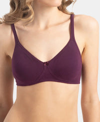 Wirefree Non Padded Super Combed Cotton Elastane Stretch Medium Coverage Everyday Bra with Concealed Shaper Panel - Potent Purple
