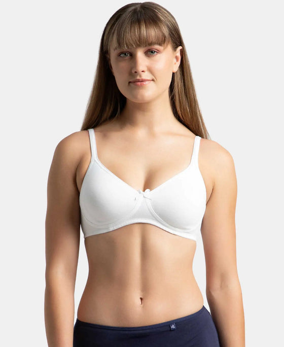 Pack of 2 Wirefree Non Padded Super Combed Cotton Elastane Stretch Medium Coverage Everyday Bra with Concealed Shaper Panel - White & Skin