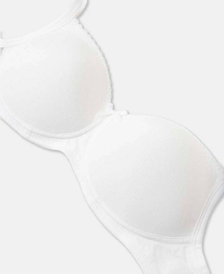 Pack of 2 Wirefree Non Padded Super Combed Cotton Elastane Stretch Medium Coverage Everyday Bra with Concealed Shaper Panel - White & Skin