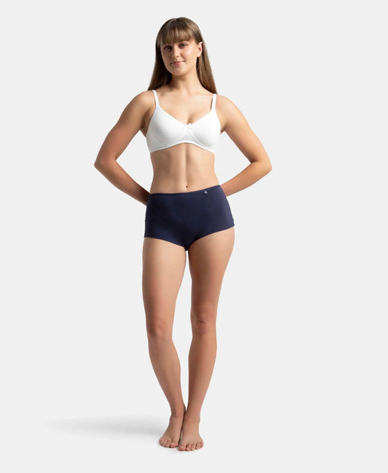 Pack of 2 Wirefree Non Padded Super Combed Cotton Elastane Stretch Medium Coverage Everyday Bra with Concealed Shaper Panel - White & Skin