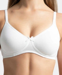 Pack of 2 Wirefree Non Padded Super Combed Cotton Elastane Stretch Medium Coverage Everyday Bra with Concealed Shaper Panel - White & Skin