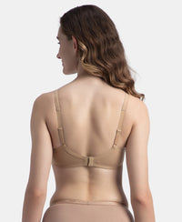 Wirefree Padded Super Combed Cotton Elastane Stretch Medium Coverage T-Shirt Bra with Lace Styling - Almondine