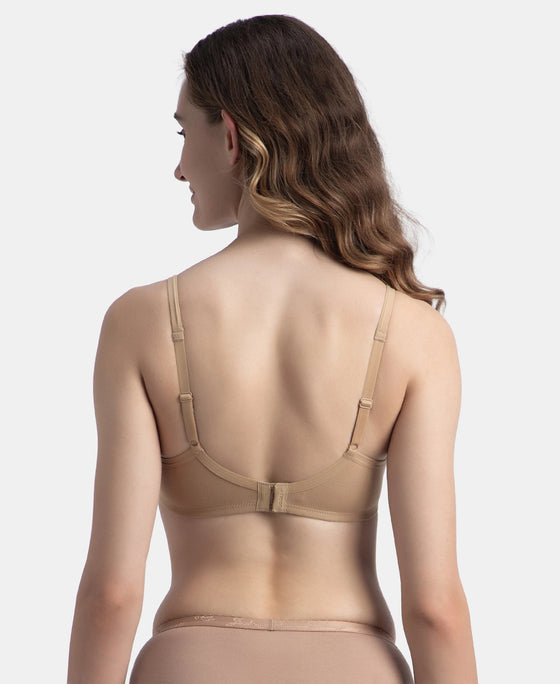 Wirefree Padded Super Combed Cotton Elastane Stretch Medium Coverage T-Shirt Bra with Lace Styling - Almondine