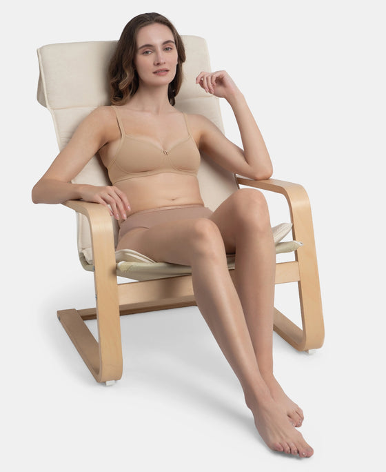 Wirefree Padded Super Combed Cotton Elastane Stretch Medium Coverage T-Shirt Bra with Lace Styling - Almondine