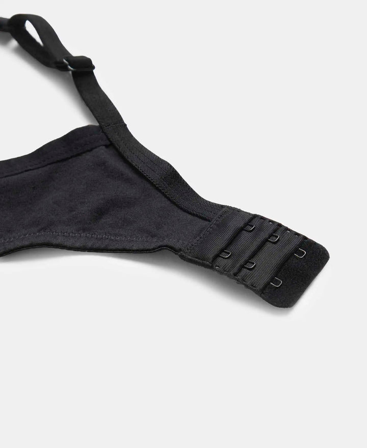 Wirefree Padded Super Combed Cotton Elastane Stretch Medium Coverage T-Shirt Bra with Lace Styling - Black