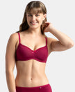 Wirefree Padded Super Combed Cotton Elastane Stretch Medium Coverage T-Shirt Bra with Lace Styling - Beet Red