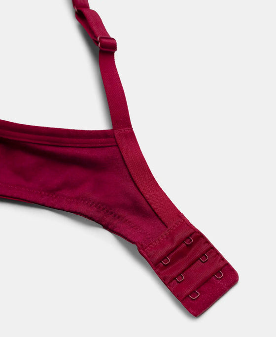Wirefree Padded Super Combed Cotton Elastane Stretch Medium Coverage T-Shirt Bra with Lace Styling - Beet Red
