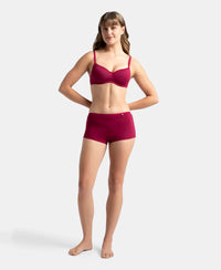 Wirefree Padded Super Combed Cotton Elastane Stretch Medium Coverage T-Shirt Bra with Lace Styling - Beet Red