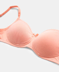 Wirefree Padded Super Combed Cotton Elastane Stretch Medium Coverage T-Shirt Bra with Lace Styling - Candlelight Peach
