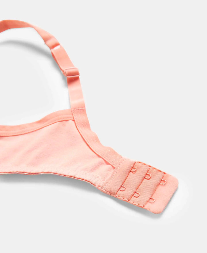 Wirefree Padded Super Combed Cotton Elastane Stretch Medium Coverage T-Shirt Bra with Lace Styling - Candlelight Peach