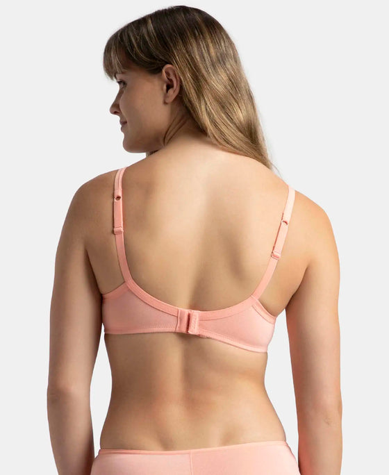 Wirefree Padded Super Combed Cotton Elastane Stretch Medium Coverage T-Shirt Bra with Lace Styling - Candlelight Peach