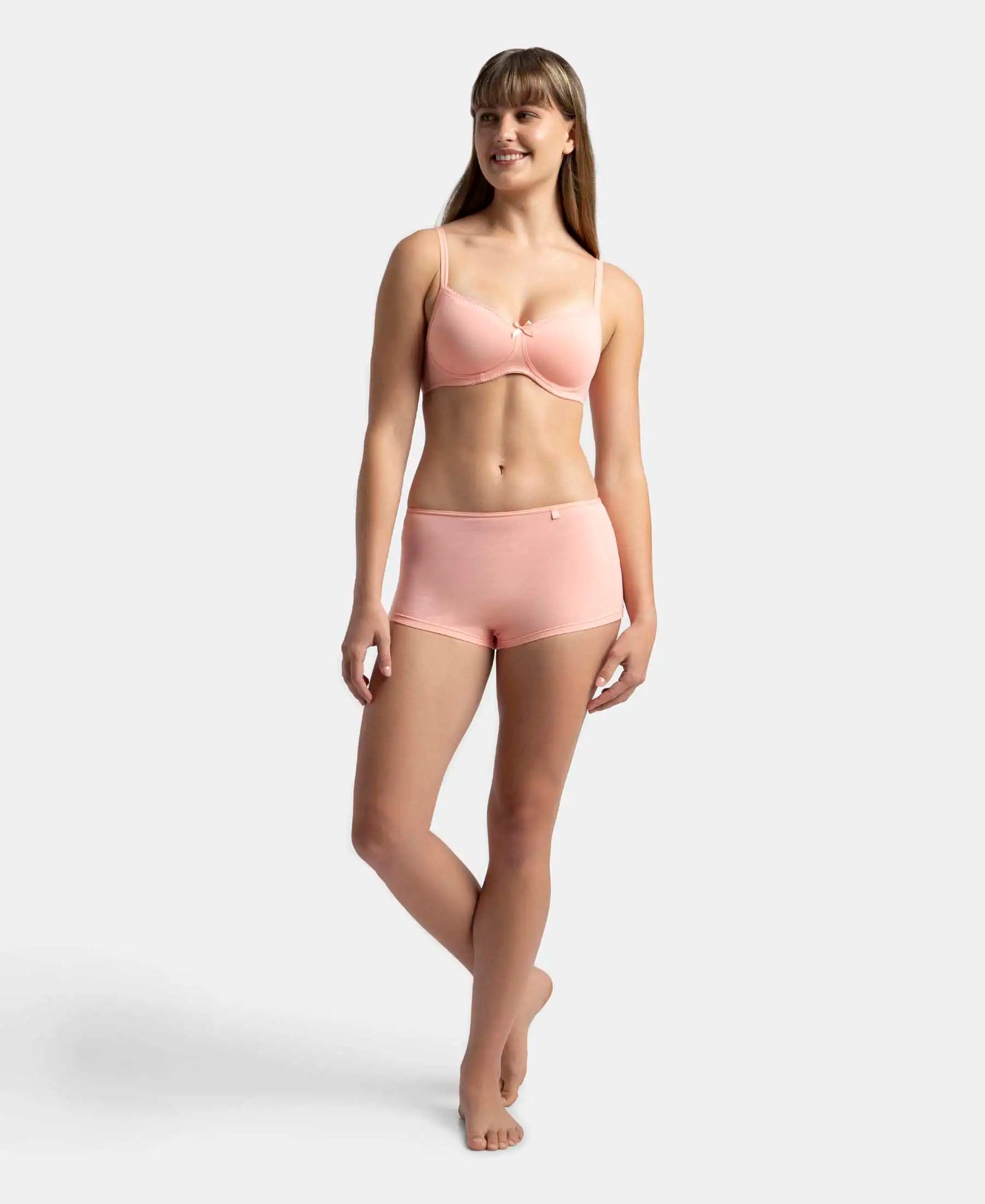 Wirefree Padded Super Combed Cotton Elastane Stretch Medium Coverage T-Shirt Bra with Lace Styling - Candlelight Peach