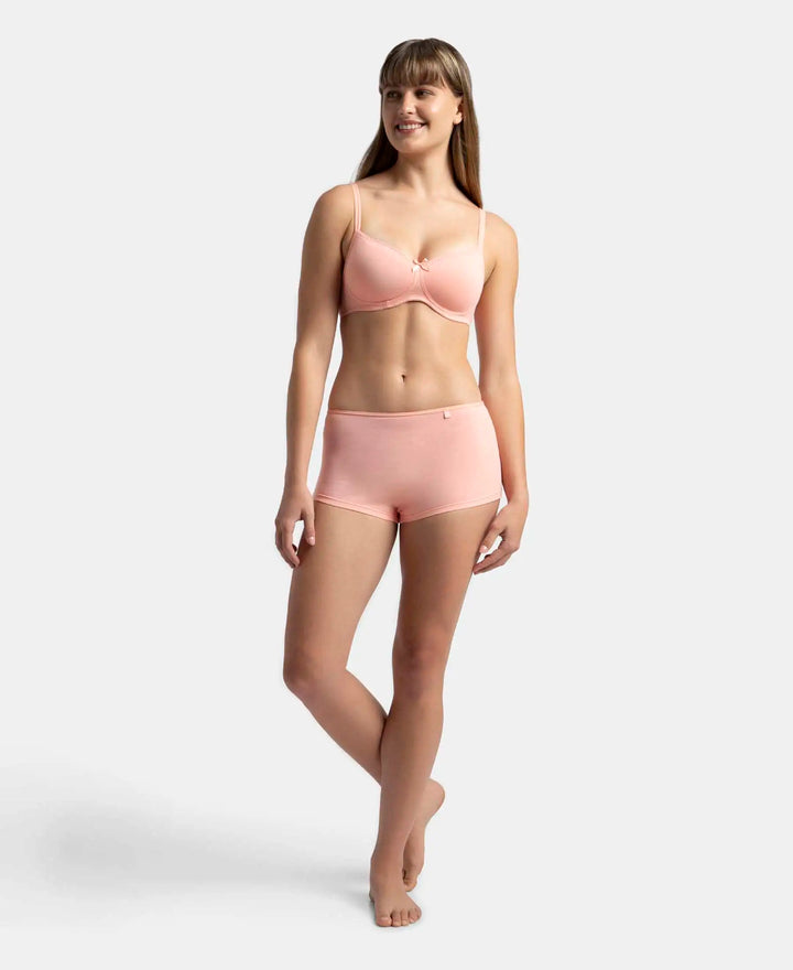 Wirefree Padded Super Combed Cotton Elastane Stretch Medium Coverage T-Shirt Bra with Lace Styling - Candlelight Peach