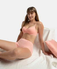 Wirefree Padded Super Combed Cotton Elastane Stretch Medium Coverage T-Shirt Bra with Lace Styling - Candlelight Peach