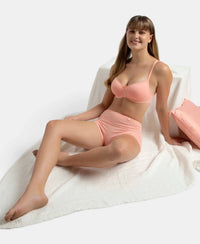 Wirefree Padded Super Combed Cotton Elastane Stretch Medium Coverage T-Shirt Bra with Lace Styling - Candlelight Peach