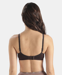 Wirefree Padded Super Combed Cotton Elastane Stretch Medium Coverage Tshirt Bra with Lace Styling - Coffee