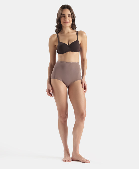 Wirefree Padded Super Combed Cotton Elastane Stretch Medium Coverage Tshirt Bra with Lace Styling - Coffee