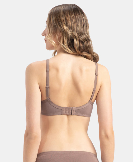 Wirefree Padded Super Combed Cotton Elastane Stretch Medium Coverage T-Shirt Bra with Lace Styling - Deep Taupe