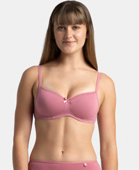 Wirefree Padded Super Combed Cotton Elastane Stretch Medium Coverage T-Shirt Bra with Lace Styling - Heather Rose