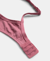 Wirefree Padded Super Combed Cotton Elastane Stretch Medium Coverage T-Shirt Bra with Lace Styling - Heather Rose