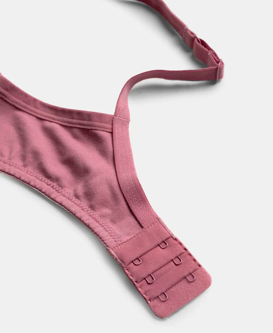 Wirefree Padded Super Combed Cotton Elastane Stretch Medium Coverage T-Shirt Bra with Lace Styling - Heather Rose