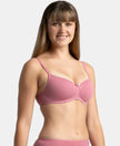 Wirefree Padded Super Combed Cotton Elastane Stretch Medium Coverage T-Shirt Bra with Lace Styling - Heather Rose