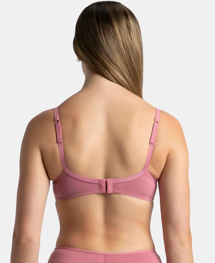 Wirefree Padded Super Combed Cotton Elastane Stretch Medium Coverage T-Shirt Bra with Lace Styling - Heather Rose