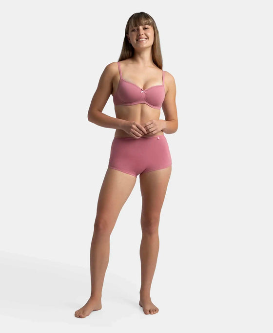 Wirefree Padded Super Combed Cotton Elastane Stretch Medium Coverage T-Shirt Bra with Lace Styling - Heather Rose